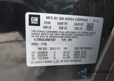 2021 Chevrolet Trailblazer Awd Rs из США, поврежденный, VIN KL79MUSL4MB079397